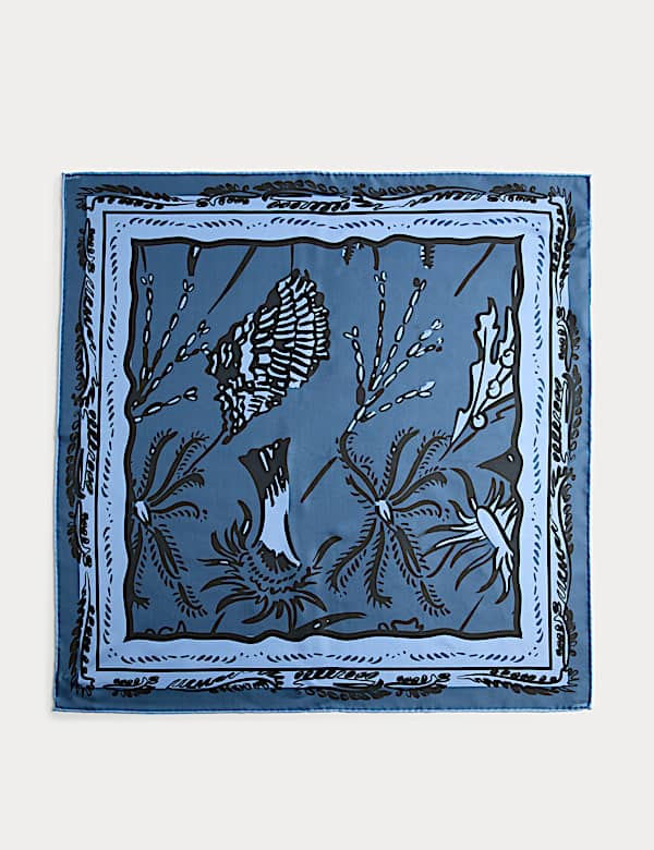 Vierkante sjaal van pure zijde met zeebloemenprint - BE