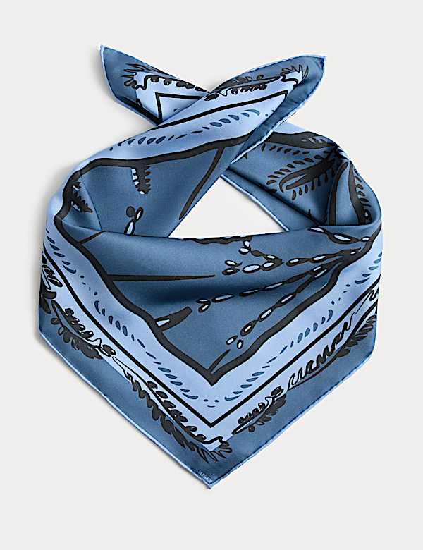 Pure Silk Sea Floral Print Square Scarf | BLUE MIX | Scarves | M&S FR