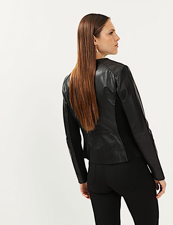 Leren, kraagloos jack - NL