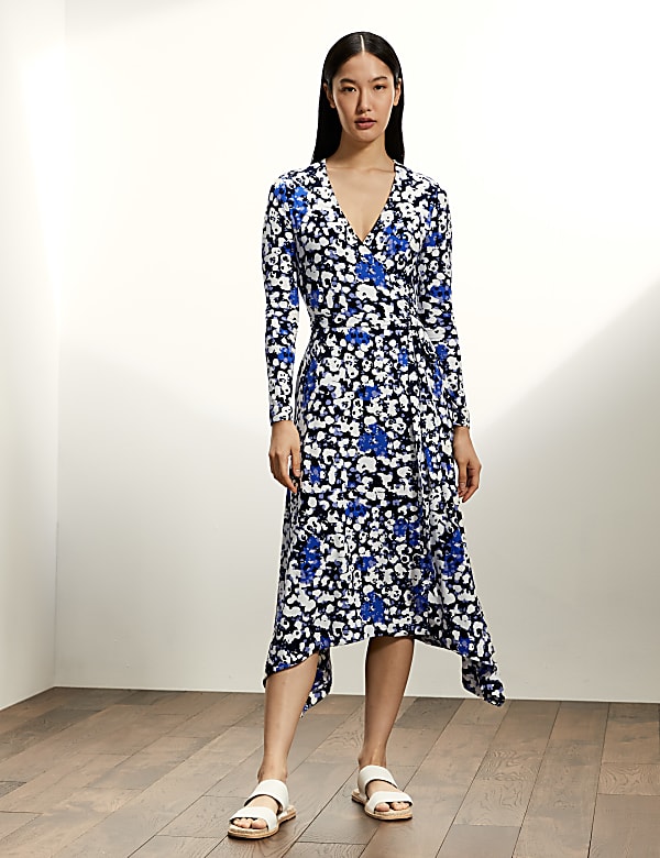 Buy Floral V Neck Midi Wrap Swing Dress at Marks Spencer
