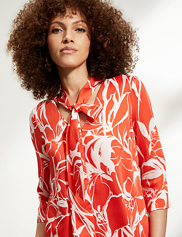 Floral Tie Neck Mini Shift Dress