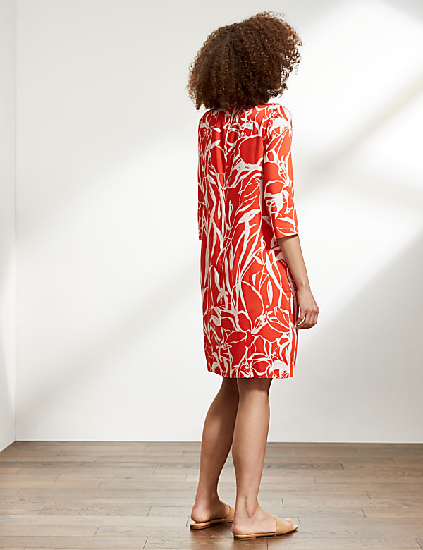 Floral Tie Neck Mini Shift Dress