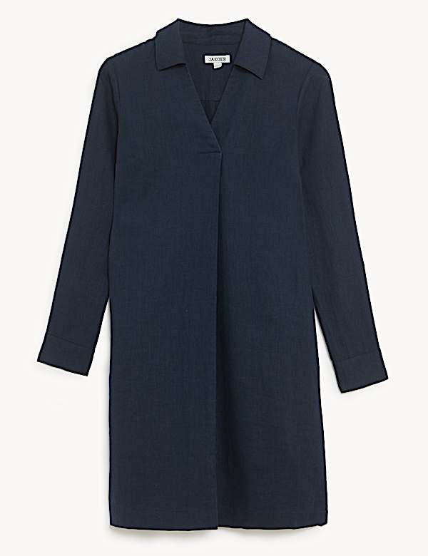 שמלה רב-עונתית באורך הברך מפשתן טהור עם צווארון וי - IL