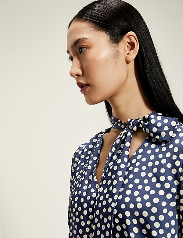 Polka Dot Tie Neck Mini Shift Dress