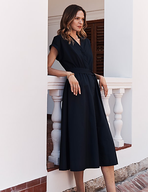 Pure Cotton Belted Midi Waisted Dress