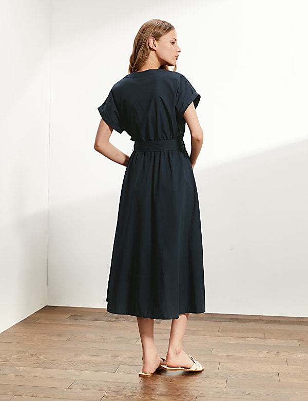 Pure Cotton Belted Midi Waisted Dress