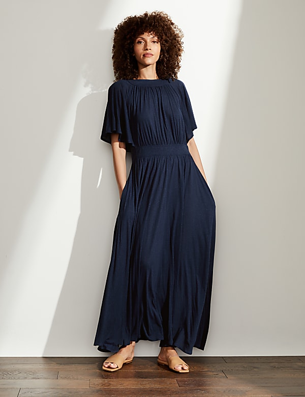 Jersey Short Sleeve Midi Shift Dress