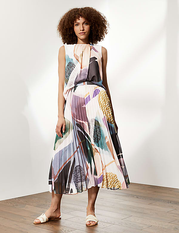 Draped Printed Sleeveless Blouse