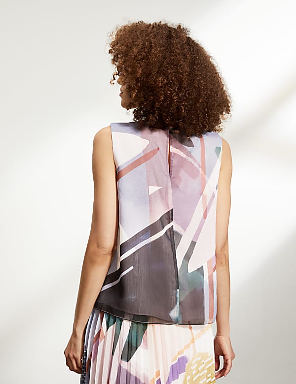 Draped Printed Sleeveless Blouse
