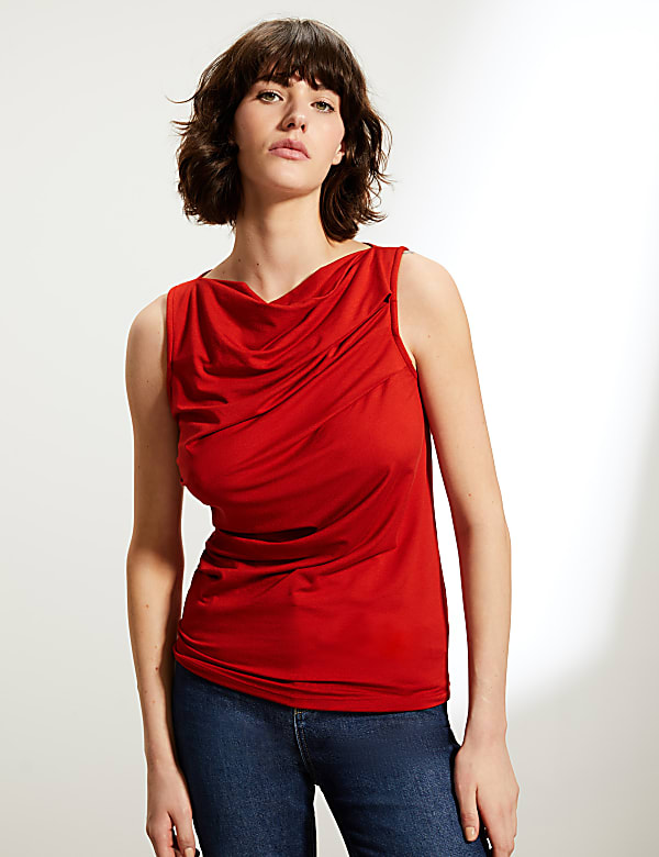 Jersey Cowl Neck Sleeveless Top