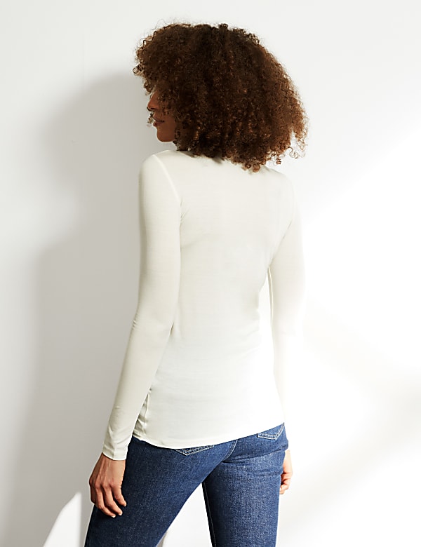 Tencel™ Rich Twist Neck Long Sleeve Top