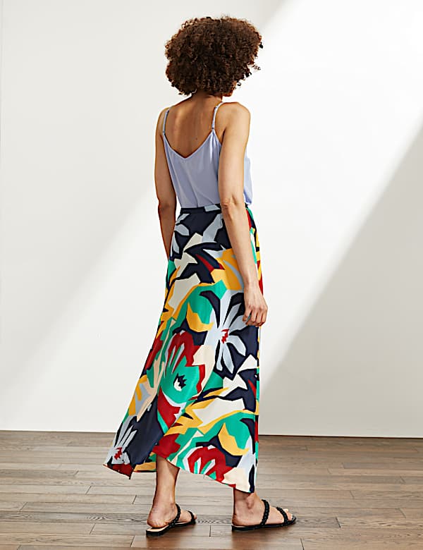 Jupe midi 100&nbsp;% soie &agrave; motif fleuri - BE