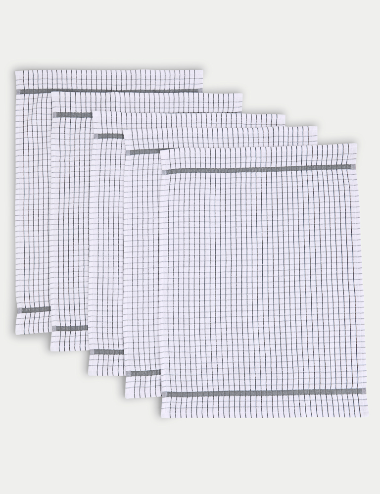 Set of 5 Checked Terry Tea Towels