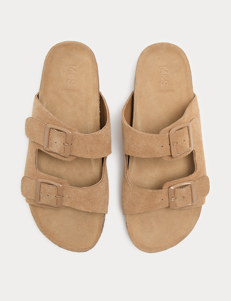 Suede Buckle Footbed Mules