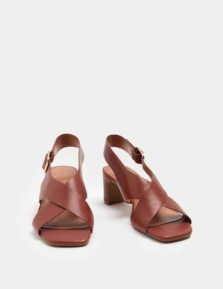 Leather Crossover Block Heel Sandals