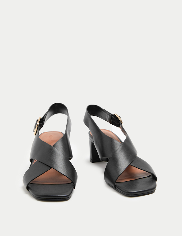 Leather Crossover Block Heel Sandals
