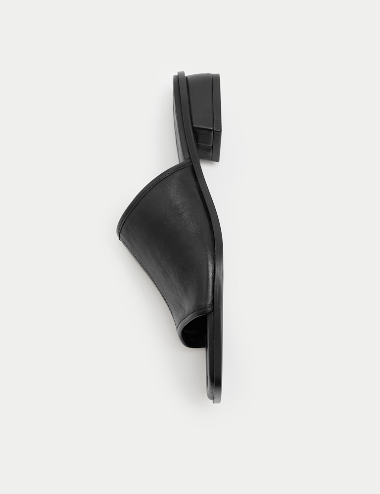 Leather Block Heel Peep Toe Mules