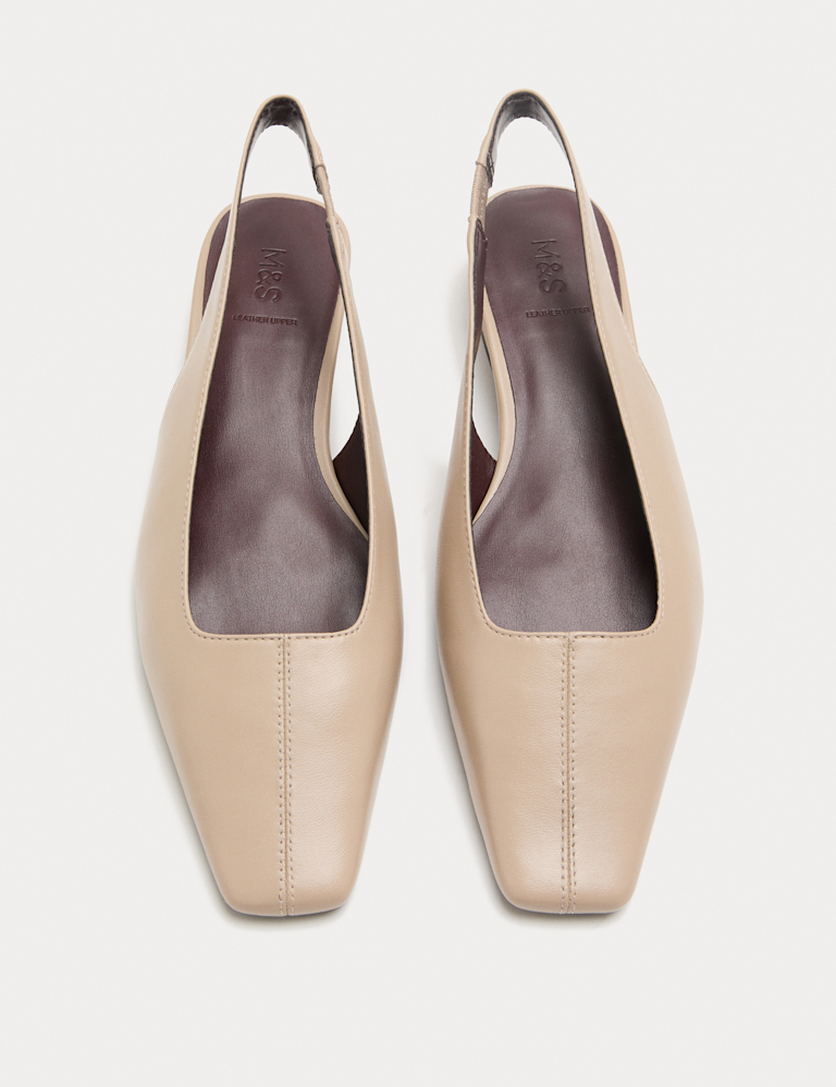 Leather Block Heel Chisel Toe Slingback Shoes
