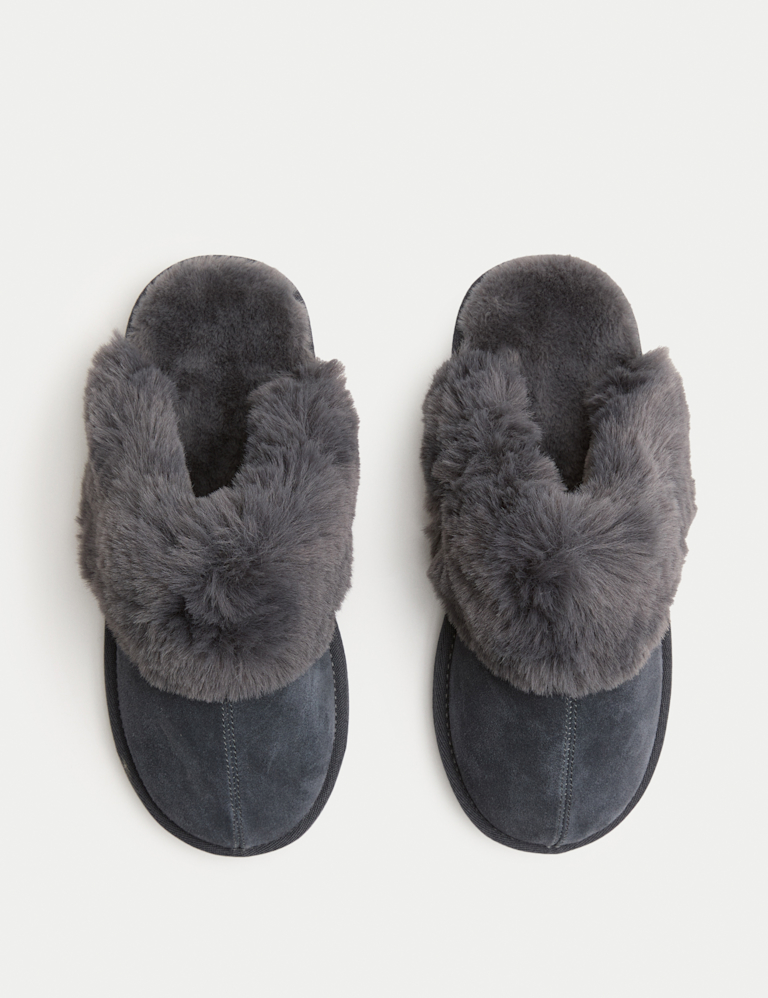 Suede Faux Fur Trim Mule Slippers