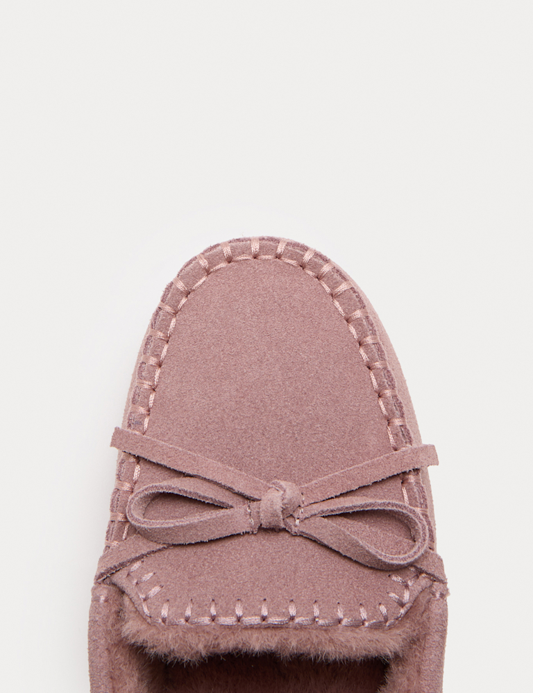 Suede Stitch Detail Moccasin Slippers