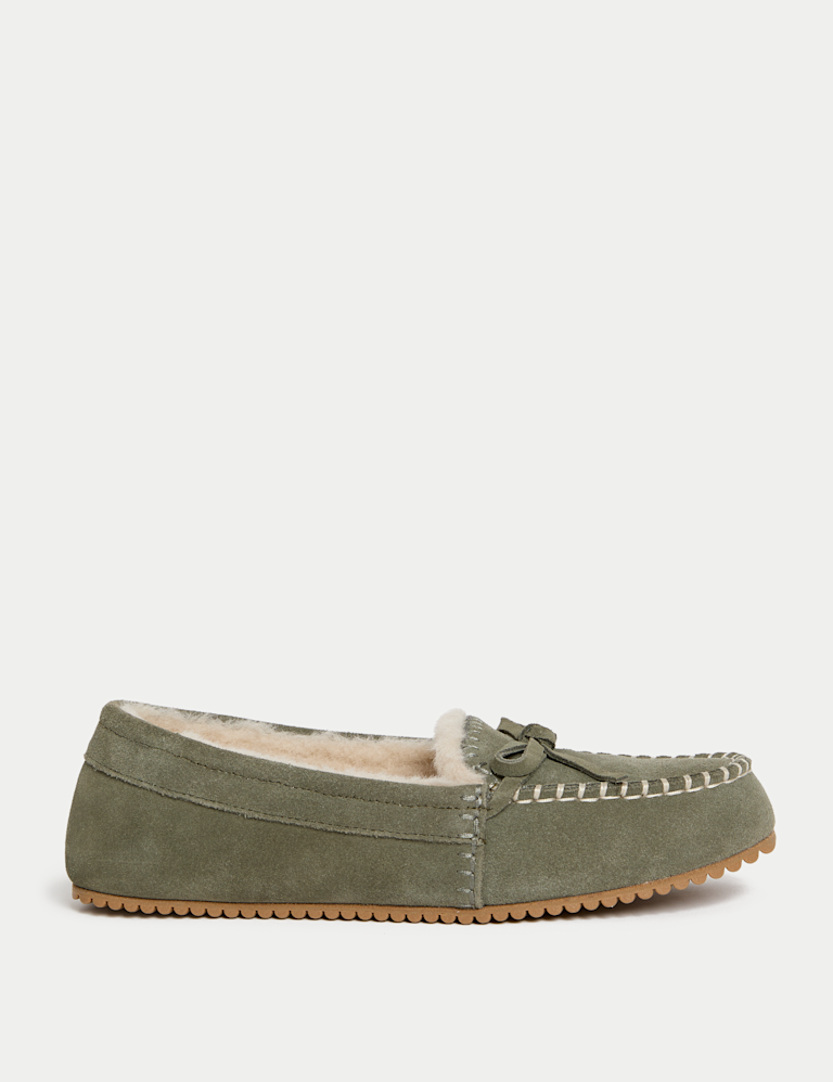 Suede Stitch Detail Moccasin Slippers