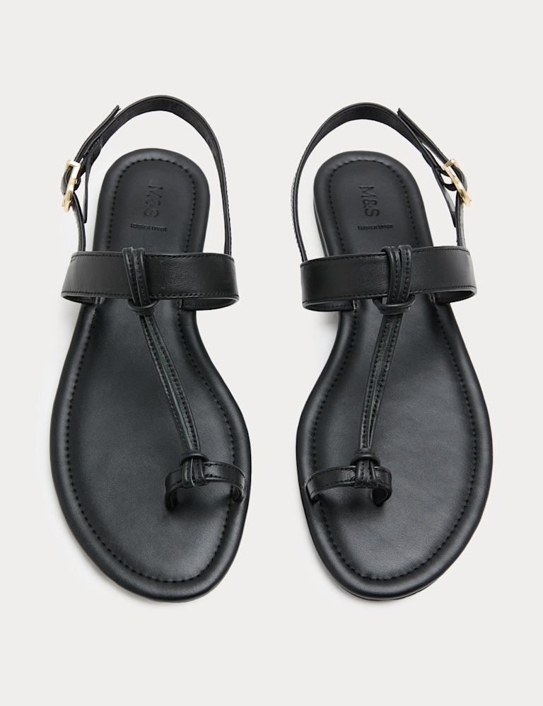 Leather Ankle Strap Flat Toe Loop Sandals Leather Ankle Strap Flat Toe Loop Sandals
