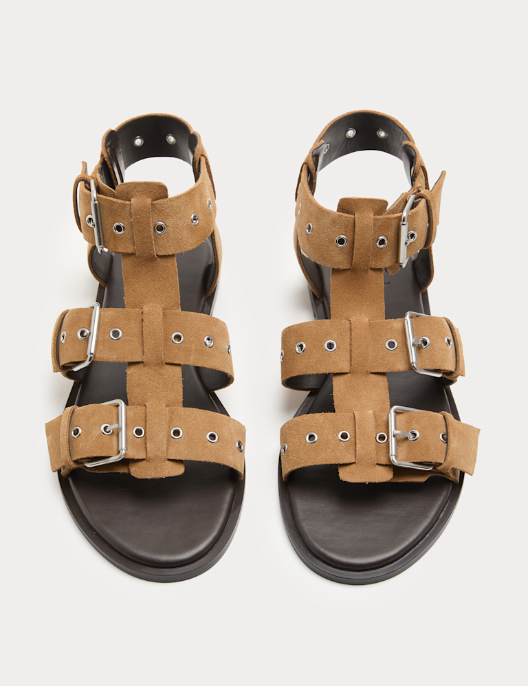 Suede Eylet Detail Flat Gladiator Sandals Suede Eylet Detail Flat Gladiator Sandals