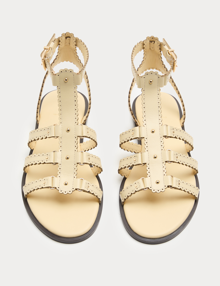 Leather Scallop Edge Flat Gladiator Sandals Leather Scallop Edge Flat Gladiator Sandals