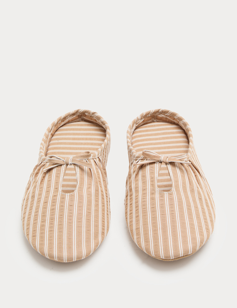 Striped Bow Mule Slippers