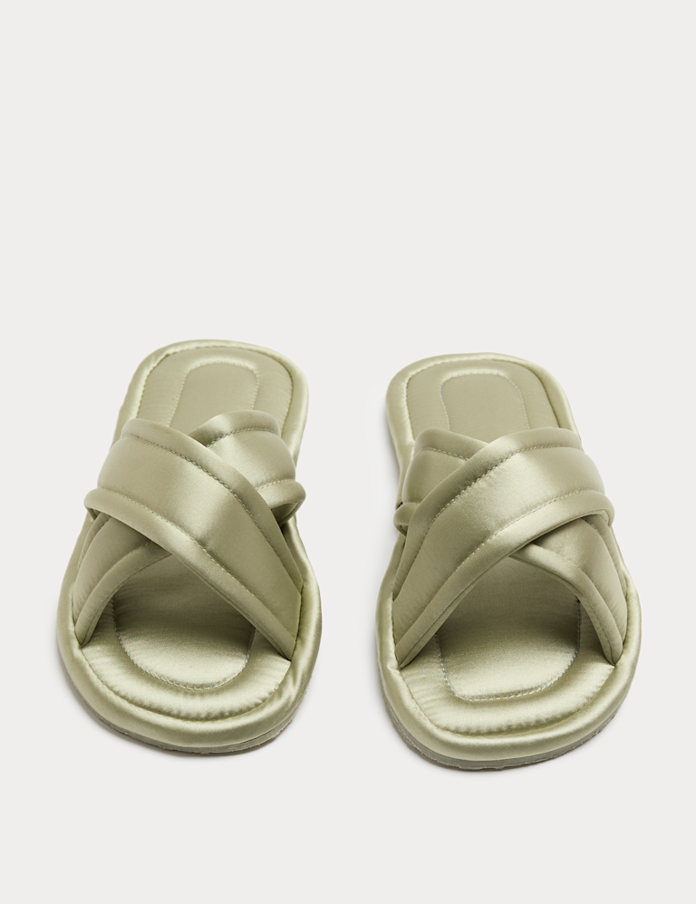Satin Cross Strap Open Toe Mule Slippers