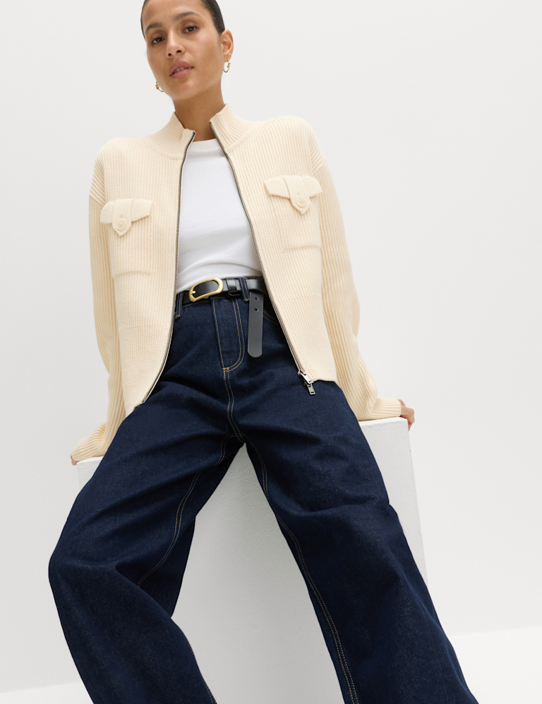 Cotton-Rich Ribbed Relaxed Cardigan
