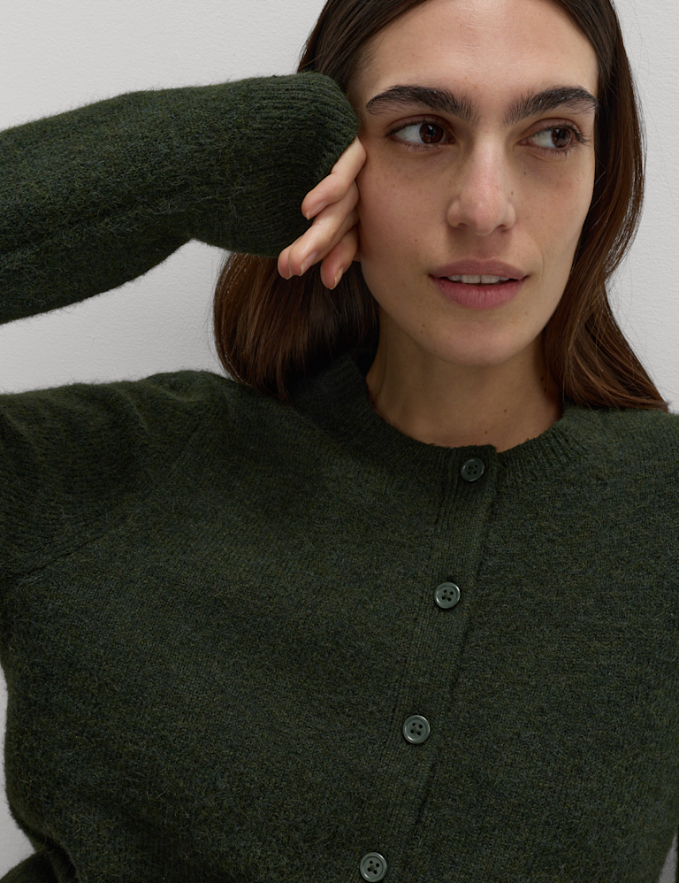Crew Neck Cardigan with Wool