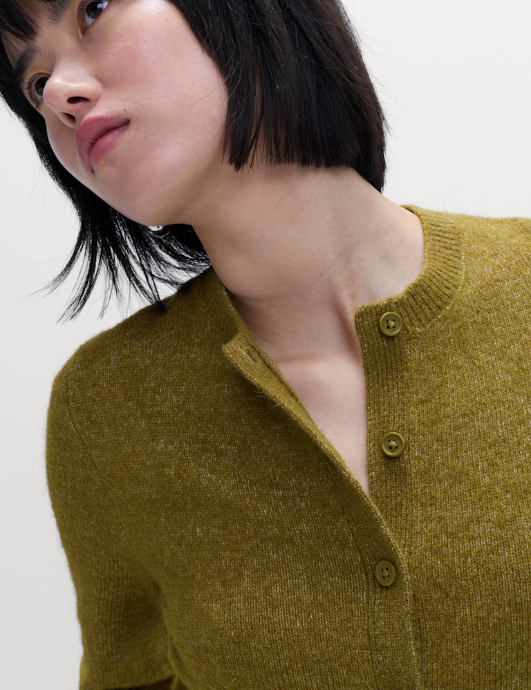 Crew Neck Cardigan with Wool