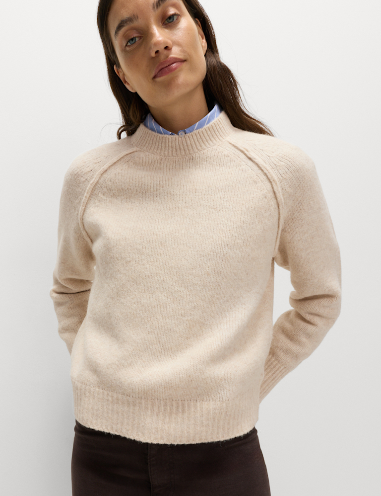 Textured Crew Neck Jumper with Wool