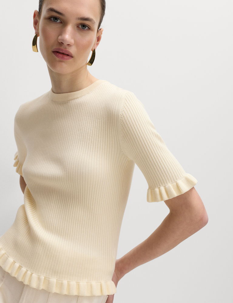 Ribbed Frill Detail Knitted Top