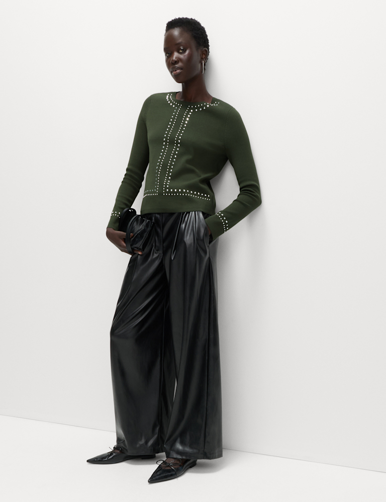 Stud Embellished Crew Neck Jumper