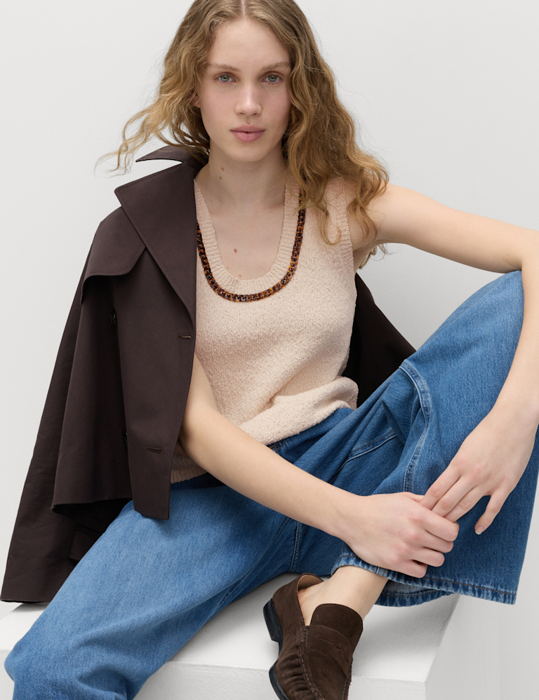 Cotton Rich Chain Trim Knitted Vest