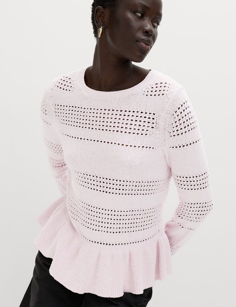 Cotton Blend Pointelle Ruffle Jumper