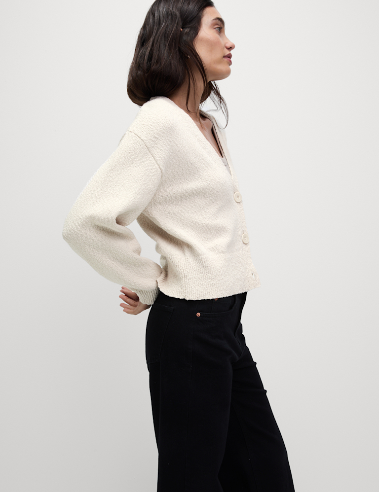 Cotton Rich Textured V-Neck Relaxed Cardigan