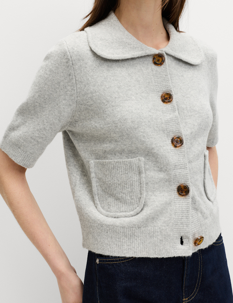 Collared Cardigan with Cotton
