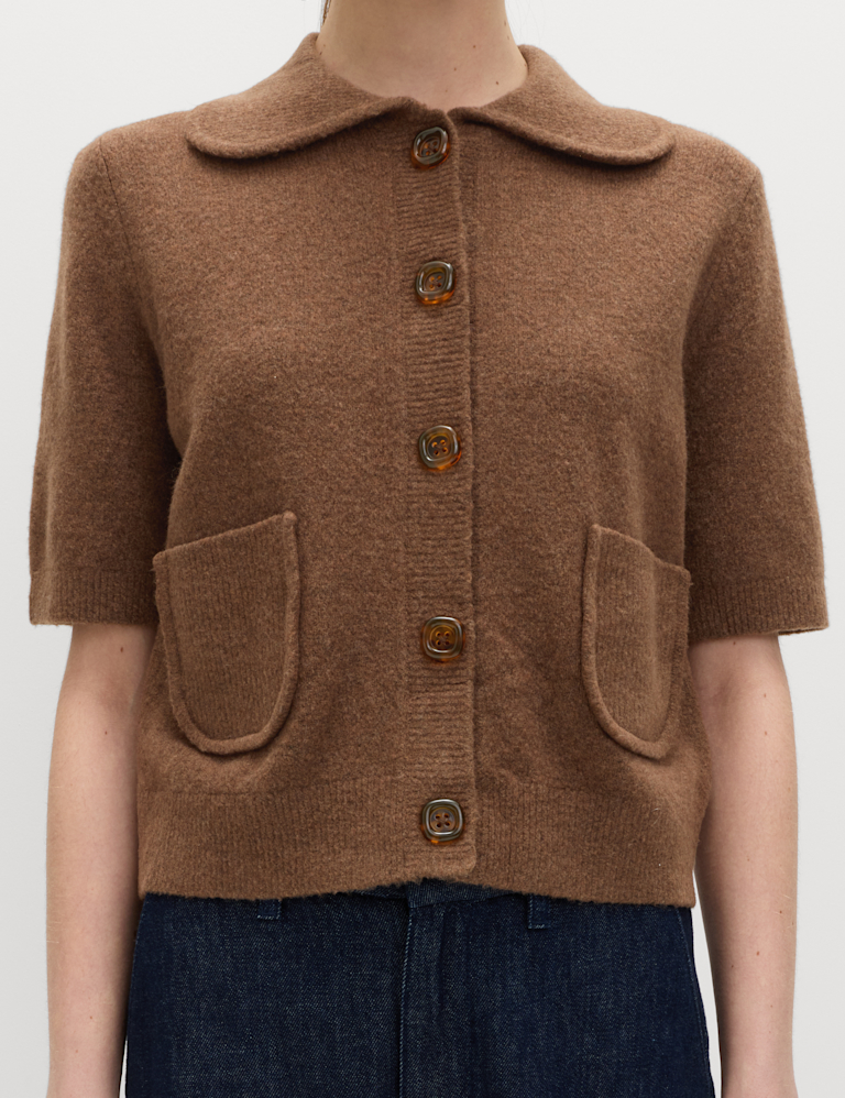 Collared Cardigan with Cotton