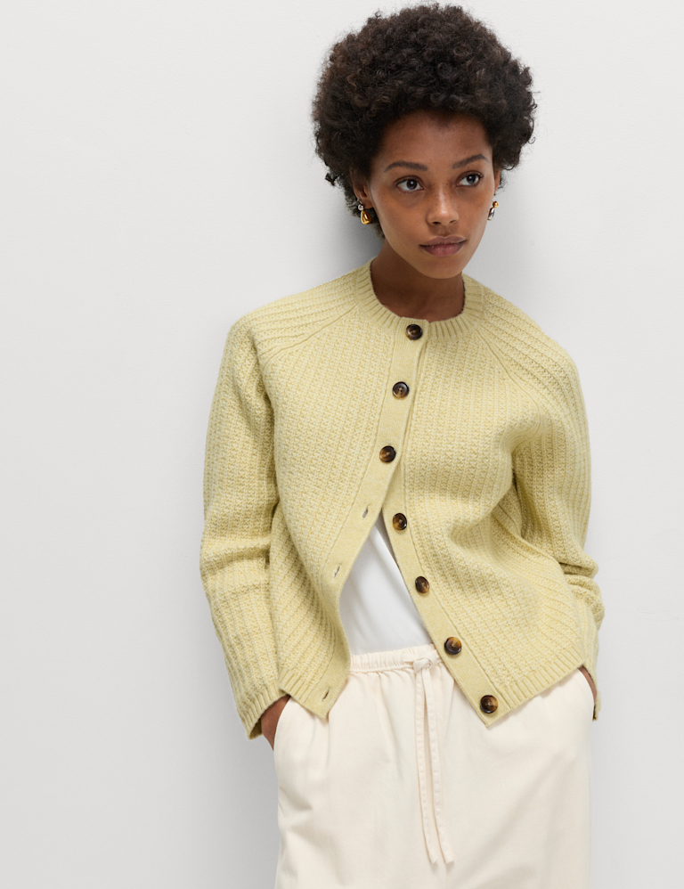 Cloud-Yarn Textured Crew Neck Cardigan