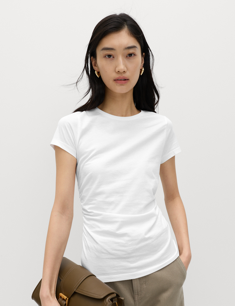 Pure Cotton Slim Fit Ruched T-Shirt
