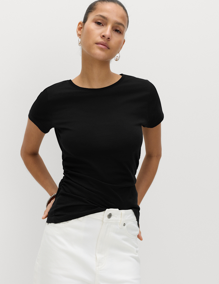 Pure Cotton Slim Fit Ruched T-Shirt