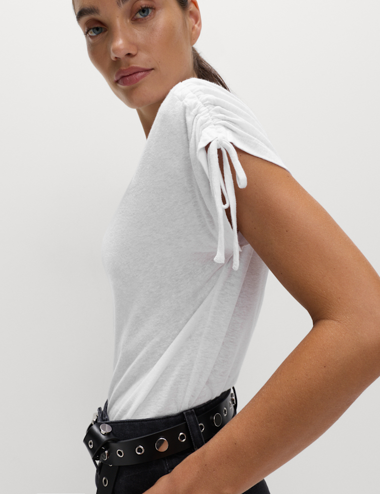 Linen Blend Ruched T-Shirt