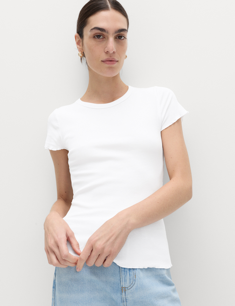 Cotton Rich Ribbed Lettuce Edge T-Shirt Cotton Rich Ribbed Lettuce Edge T-Shirt