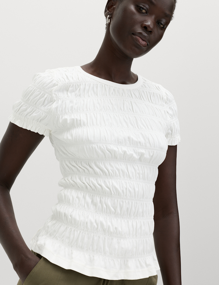 Pure Cotton Smocked Detail Top
