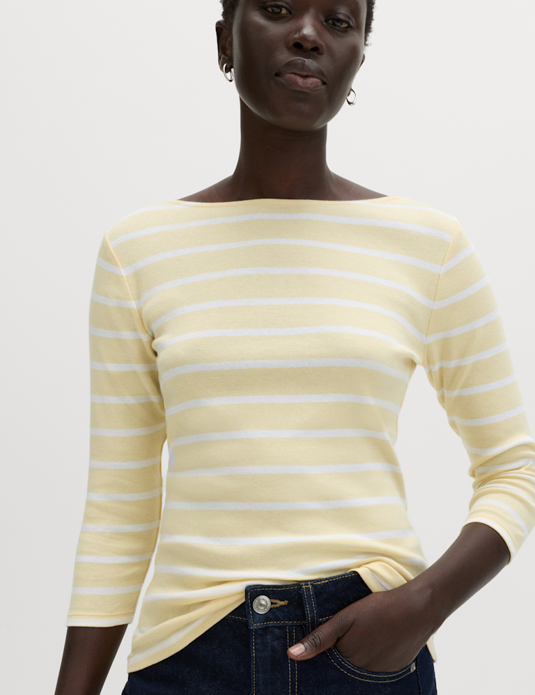 Pure Cotton Striped Slash Neck Slim Fit Top