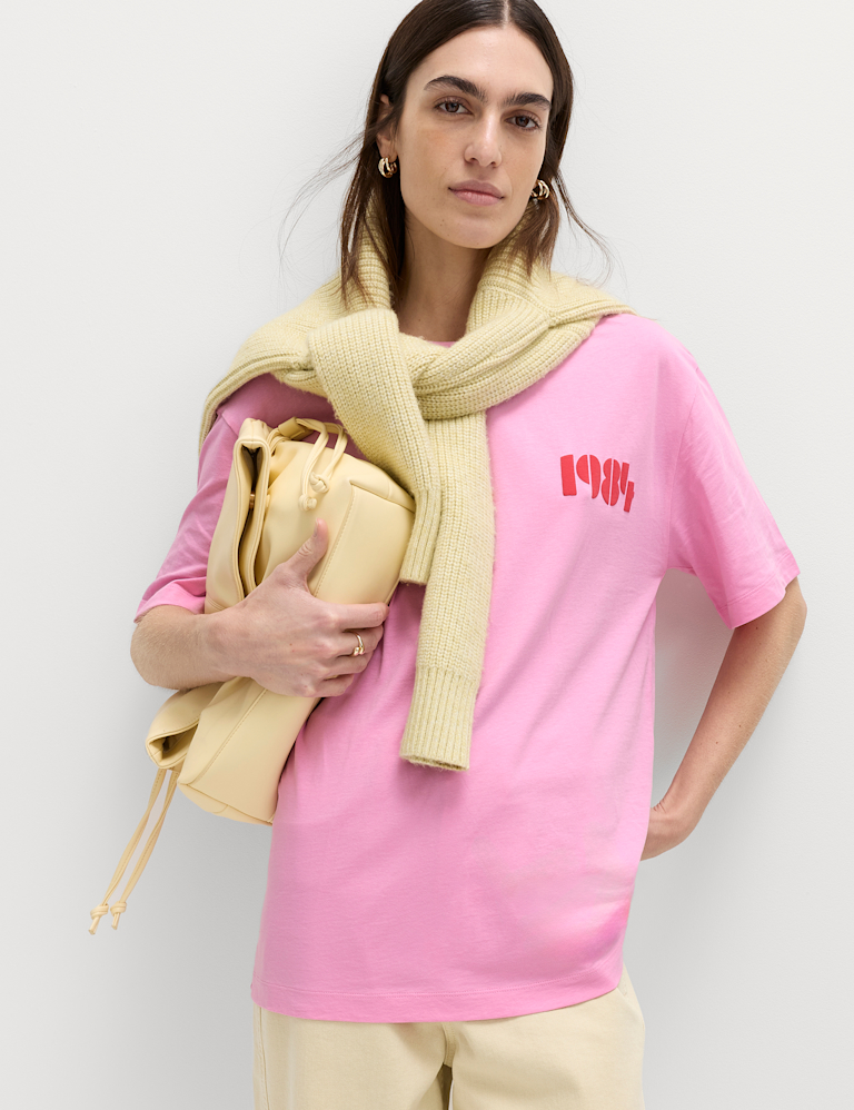 Pure Cotton Graphic Crew Neck Oversized T-Shirt