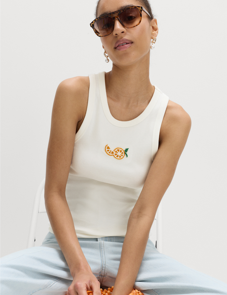 Cotton Rich Embellished Ribbed Vest